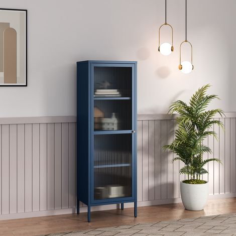 Vitrinenschrank Säkylä Stahl 150x50x35 cm Navyblau [en.casa]
