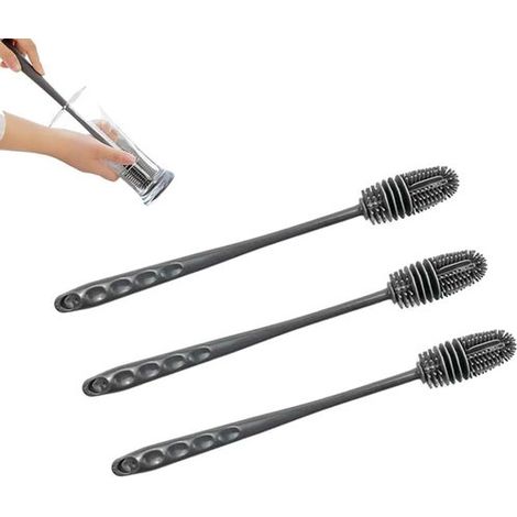 Cepillo de limpieza de 3 piezas para tazas, Cepillo de silicona para limpiar tazas, Flexible 360°, 31,5 cm, termos y tarros de cocina, Gris (1/5)