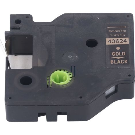 Ruban adhésif pour imprimante de 6 mm compatible avec l'imprimante d'étiquettes Dymo D1, fond noir de 6 mm avec lettrage doré. (1/5)