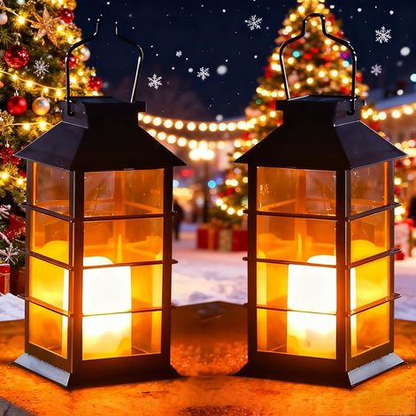 Solarlampen für Außen Hängend 2 Stück Solar Laternen für Draußen, Wasserdicht Solar Laterne Gartendeko mit Flacker Effek, Solarlaterne Weihnachtsbeleuchtung für Patio Garten Weihnachten Deko (1/5)