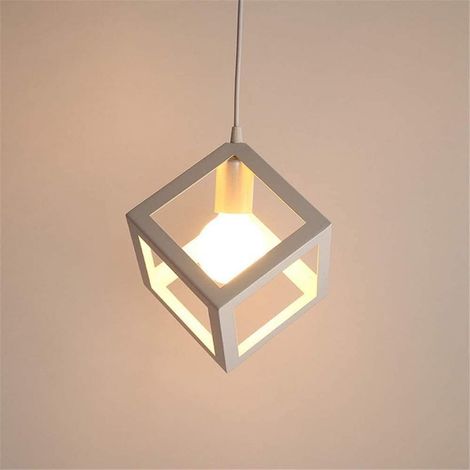 Lustre cubique suspension industrielle plafonnier vintage base métallique créative douille E27 ampoules non incluses pour éclairage intérieur design industriel (1/5)