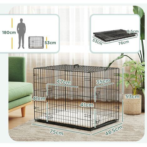 Cage à chien pliable noir 75x48,5x53cm deux portes bac extractible coussin, cage de voyage légère et facile à ranger pour chiens (1/5)
