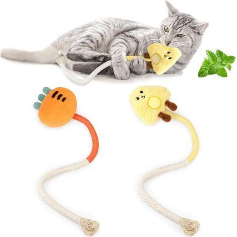 Lot de 2 jouets à mâcher pour chats, résistants aux morsures et aux mâchonnements, à l'herbe à chat, pour chats d'intérieur, brossage des dents en toute sécurité, jouet pour chatons de 50 cm, toutes r (1/5)