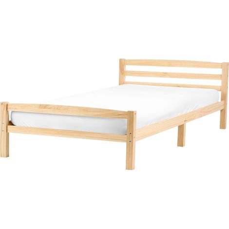 Bed Frame Light Brown Pine Wood EU Small Double Size 4ft Headboard Minimalist ECHALLON (1/5)
