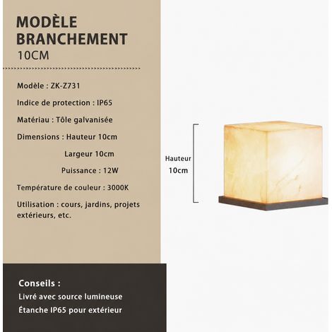 Borne lumineuse d'extérieur étanche imitation marbre 10 cm 20W à brancher 10cm 300 g – Livraison gratuite