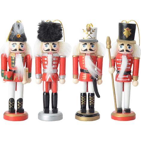 Lot de 4 figurines de casse-noisette en bois, figurines de soldats casse-noisette, décoration de Noël.-13X4.5X3CM (1/3)