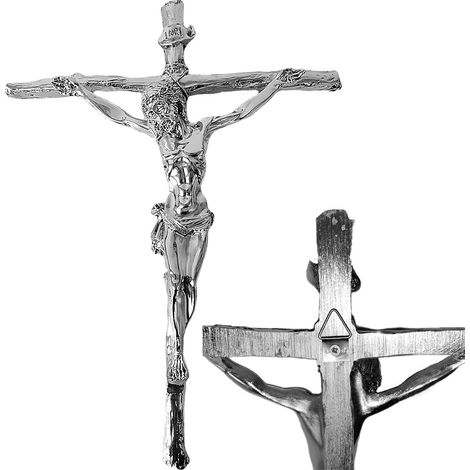 Crocifisso da parete croce di gesu in argento 925 quadro da appendere casa addobbi decorazione negozio hotel ristoranti (1/5)