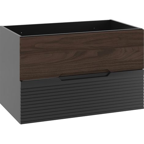 Waschtischunterschrank 80cm Sylla mit 2 Schubladen, Schwarz und Holzoptik (1/5)