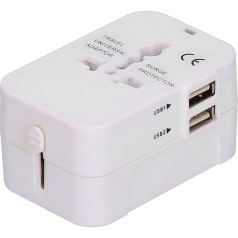 USB Travel Adapter, Smart Charging Portable Power Converter Socket for Household Travel Plug Converter (White)