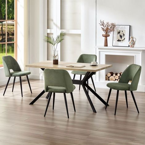 Table de Salle à Manger - WAFTING - Ensemble 140 x 80 x 73 cm - 4 chaises velours vert - Hêtre clair - Style scandinave (1/5)