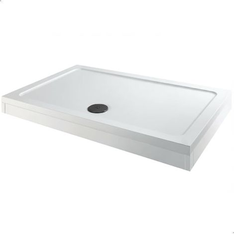 800 x 760mm White Bathroom Non Slip Shower Tray for Enclosures with Black Waste + Riser Kit Rectangular (1/5)