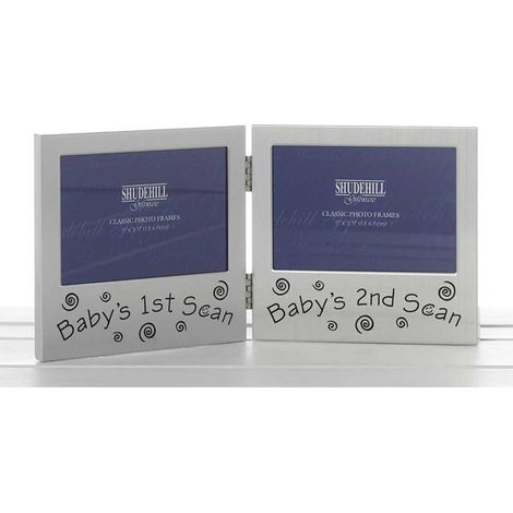 Cadre photo double 12,7 x 7,6 cm pour échographie de bébé 1ère et 2ème échographie Argent satiné 72219, Taille 12,7 x 8,9 cm (1/3)