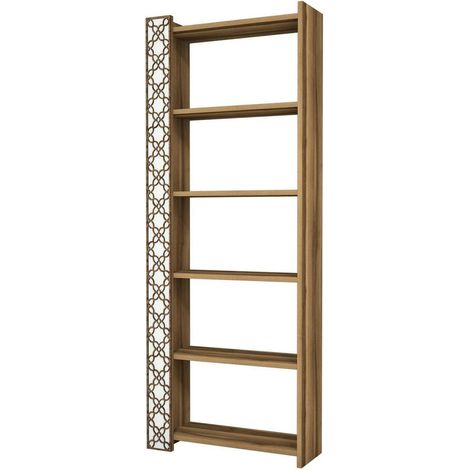 Dmora - Libreria Alula, Scaffale da ufficio, Mobile portalibri, Biblioteca, 65x24h170 cm, Noce e Bianco, con imballo rinforzato, con imballo rinforzato (1/4)