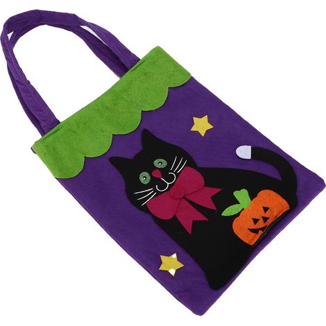 Sac fourre-tout d'Halloween réutilisable avec poignées pour la fête de Thanksgiving et les fournitures quotidiennes. Chat noir.