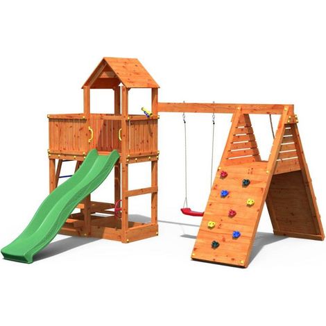 Parco giochi Fungoo FLUPPI con sabbiera, arrampicata, tavolo picnic, altalena e scivolo