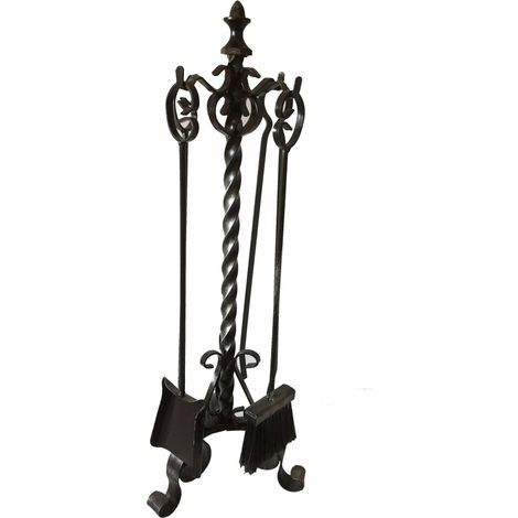 GRUPPO IN FERRO PORTA ATTREZZI PALETTA SCOPETTA 4 PZ CAMINO cm 28 X 70 h CM 1 (1/2)