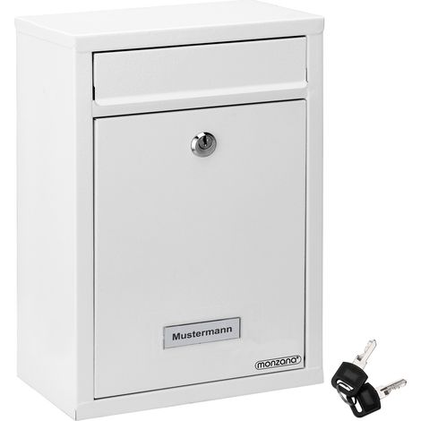 MONZANA® Lockable Letter Box Including 2 Keys Wall Mounted Mailbox Weatherproof Galvanised Steel With Name Plate Modern Post Box System Design Metal White