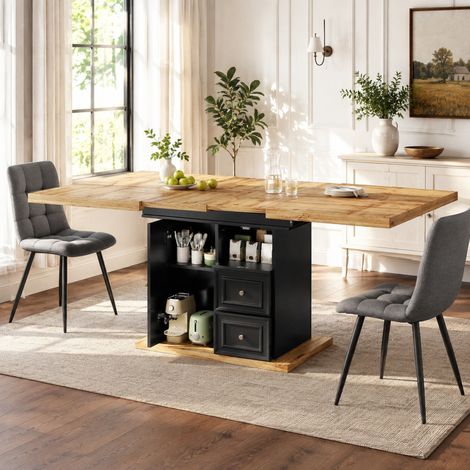 Tavolo da pranzo allungabile 110-140 x 80 x 75 cm in MDF e metallo, naturale (1/5)