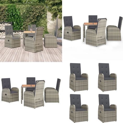 5-tlg. Garten-Essgruppe mit Kissen Grau Poly Rattan - Gartentisch - Gartenstuhl - Gartenmöbel - Outdoor Möbel - Lounge Set - Home & Living (1/5)