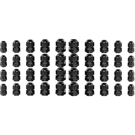 Kabelverbinder - Packung mit 40 wasserdichten Kunststoff-Kabelverbindern, 3,5-13 mm, Drahtschutzdichtungen, PG 7/9/11/13,5/16, schwarz. (1/4)