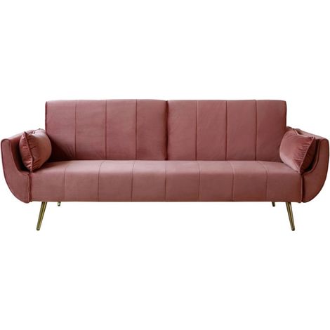 Gerades Sofa DANNA in pudrigem Rosa – Skandinavisches Schlafsofa aus Samt mit Metallfüßen