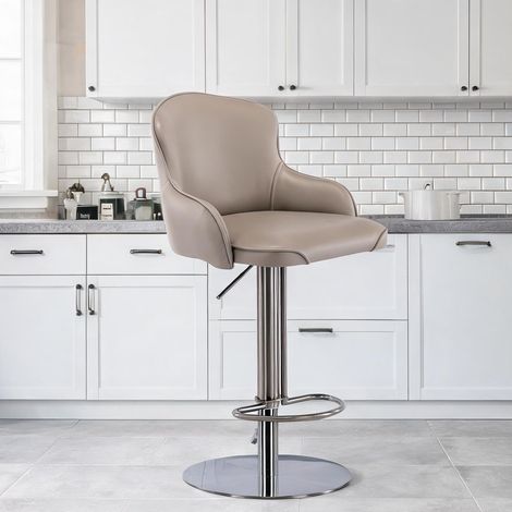 Tabouret de bar pivotant gris en acier inoxydable et simili cuir (1/5)