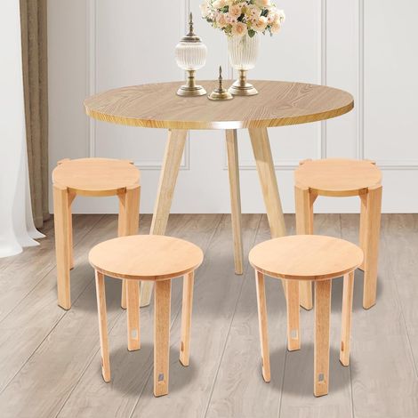 Stapelbare Runde Hocker, 4-in-1 Esszimmerstühle,4er-Set Holz-Beistelltisch-Hocker,einteiliger Doppelnutzungs Stapelhocker für Küche, Insel, Schlafzimmer, Wohnzimmer (Kirschholz Farbe)