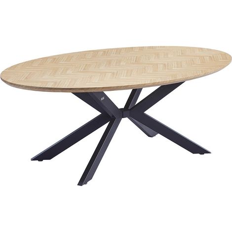 Home Deluxe – Esstisch-Set AVENTIS mit 4 Stühlen AMARA Beige - Farbe: Fishbone Oak, Maße: 200 x 76 x 100 cm, Sternfuß, Oval I Essgruppe Ausziehtisch Esszimmermöbel 