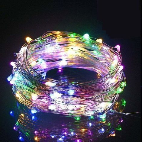 Guirlande lumineuse extérieure 100 LED, 10 m, à piles, avec télécommande et minuterie intérieure, idéale pour terrasse, Pâques, Noël et fêtes (multicolore).