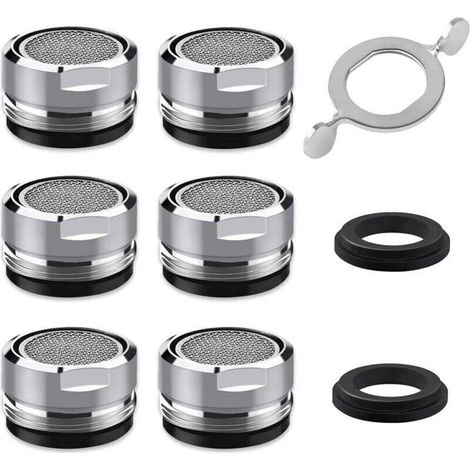 Mousseur Robinet M24, 6 Pièces Aerateur Robinet Economie Eau Avec Filtre en Acier Inoxydable et ABS, comprendre 8 joints et 1 clé à Mousseur chromée pour Robinet Lavabo de Salle de Bain et Cui (1/4)
