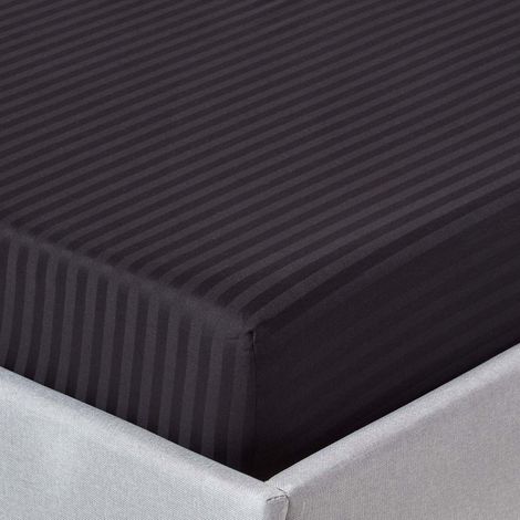 HOMESCAPES Drap-housse rayé 160 x 200 cm 100 % coton égyptien 330 fils coloris noir
