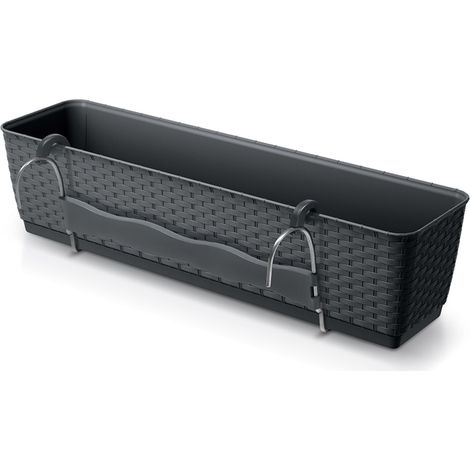 Balkon Blumenkasten mit Halterung und Bewässerungssystem - 50 x 15 cm - Kunststoff Geländer Pflanztopf in anthrazit - Pflanzkasten Blumentopf zum Einhängen mit Bewässerungsboden
