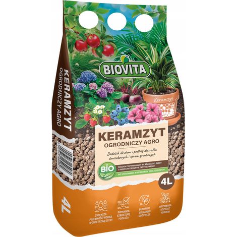 Biovita Argilla Espansa per Giardinaggio 4-8 mm in Vaso, Efficiente, Pura, 4L