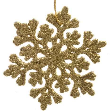 Weihnachtsanhänger Schneeflocke Goldfarben mit Glitter bruchfest Ø 9 cm - Kunststoff