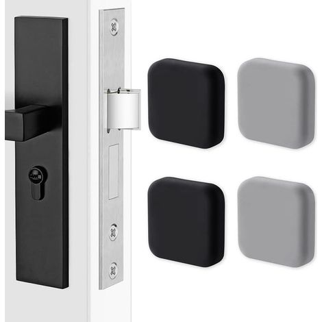4 protectores de silicona para manijas de puerta, protectores de pared cuadrados. Protección silenciosa para manijas, tope de puerta (2 negros, 2 grises). (1/5)