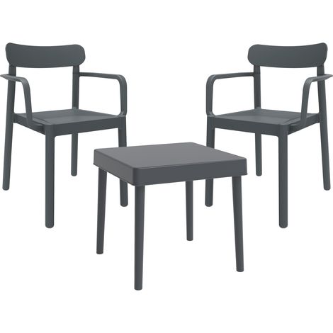 Set 2+1 sillas con brazos-mesa interior, exterior gris oscuro ALBA-ELBA garbar (1/5)