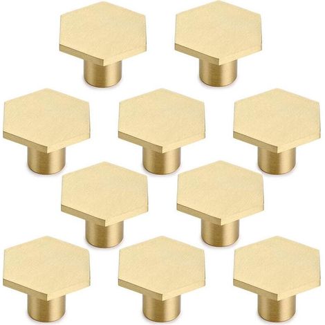 10x Bouton de Tiroir Hexagonal Poignée de Meuble Monotrou pour Armoire Commode Porte avec Vis Or (1/4)