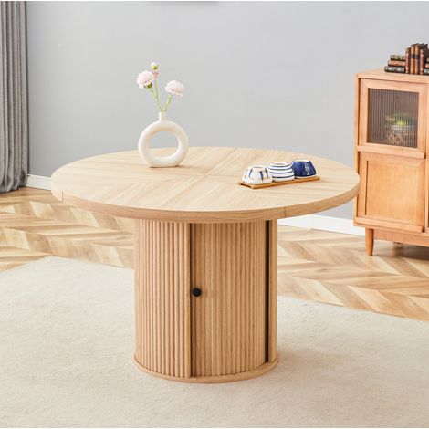 Runder Esstisch 115x115x74 cm braun MDF mit Stauraum und Säulenfuß (1/4)
