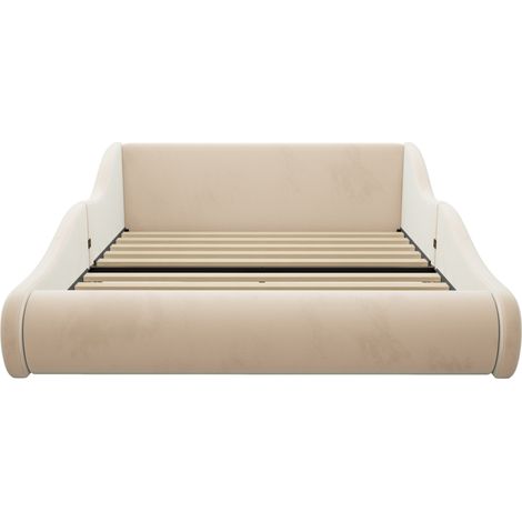 Kinder-Polsterbett 140 x 200 cm Beige mit hohem Kopfteil und Seitengittern (1/5)