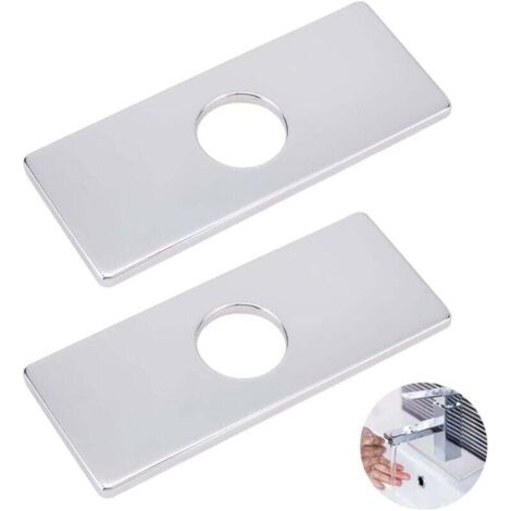 2Pcs Plaque De Robinet en argent Trou de 34,5 mm Couvercle de trou d'évier16cm de long plaque de pont pour robinet de cuisine pour lavabo de salle de bain Cuisine évier robinetterie (1/4)