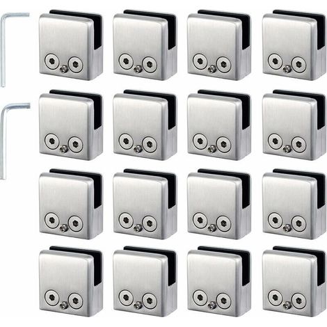 16pcs Pinces à Verre 8-10mm Support Verre dans Pinces en Acier Inoxydable Arrêtez Verre de Forme Carrée 8-10mm avec 2 Clés Hexagonales pour Balustrade d'Escalier (1/5)