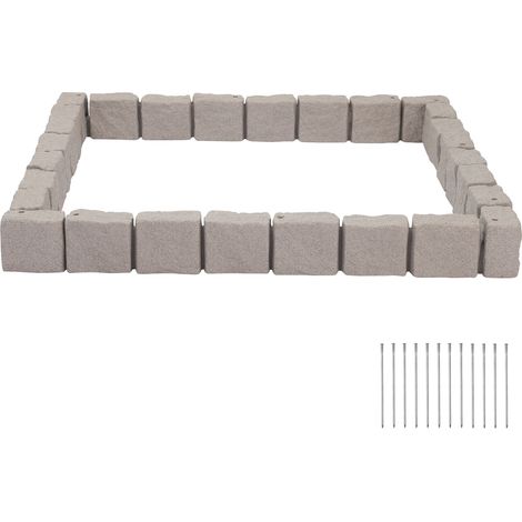 Mophorn Bordure de Jardin Imitation Pierre 4,7 m - Bordure Parterre en Plastique Aspect Pierre, Lot de 4 Sections avec 6 Briques par Section, Dimensions 1190x100x155 mm, 12 Piquets et 4 Angles, Beige (1/5)