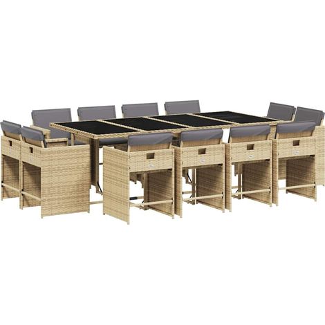 Maison Exclusive - Set Pranzo da Giardino 13 pz con Cuscini Beige Misto Polyrattan