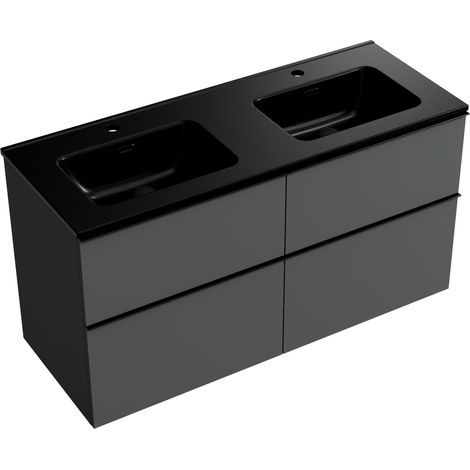 BERNSTEIN - mobili da bagno sospeso, bacino nero 4 cassetti - 5 anni di garanzia - manico metallo nero - 64x121x47cm - antracite - lavoa Antracite opaco, Nero opaco, Nero opaco