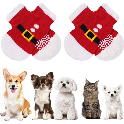 Chaussettes Anti-Dérapantes Chien Chat MOTIF NOEL blanc rouge L
