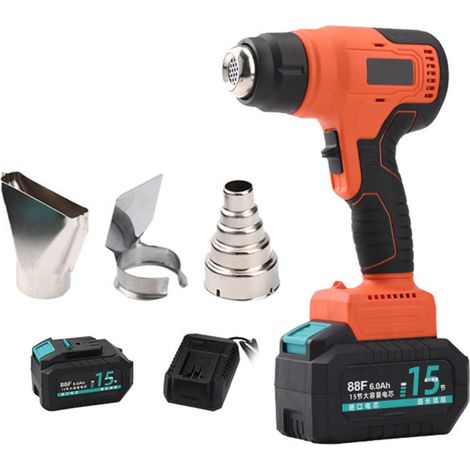 Appareil de chauffage à air chaud portatif sans fil, rechargeable au lithium, avec température réglable et 3 embouts. (1/5)