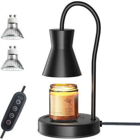 Lampe chauffante pour bougies - Minuterie et variateur - Style vintage - 2 lampes - Hauteur réglable - Bougies en pot - Noire (1/4)