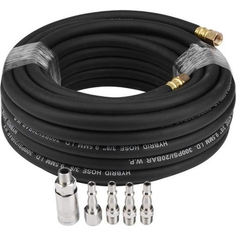 Tuyau à air pneumatique en caoutchouc flexible de 15M avec outil de kit d'accessoires de compresseur de 5 pièces (1/4)