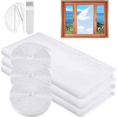 Moustiquaire de fenêtre adhésive 130x150 cm recoupable - Filet de protection anti-insectes blanc et maille fine sans perage (1/3)