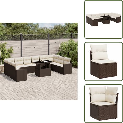 11-tlg. Garten-Sofagarnitur mit Kissen Braun Poly Rattan - Gartenmöbel - Esszimmergarnitur - Outdoor Möbel - Lounge Set - Rattan Gartenmöbel (1/5)